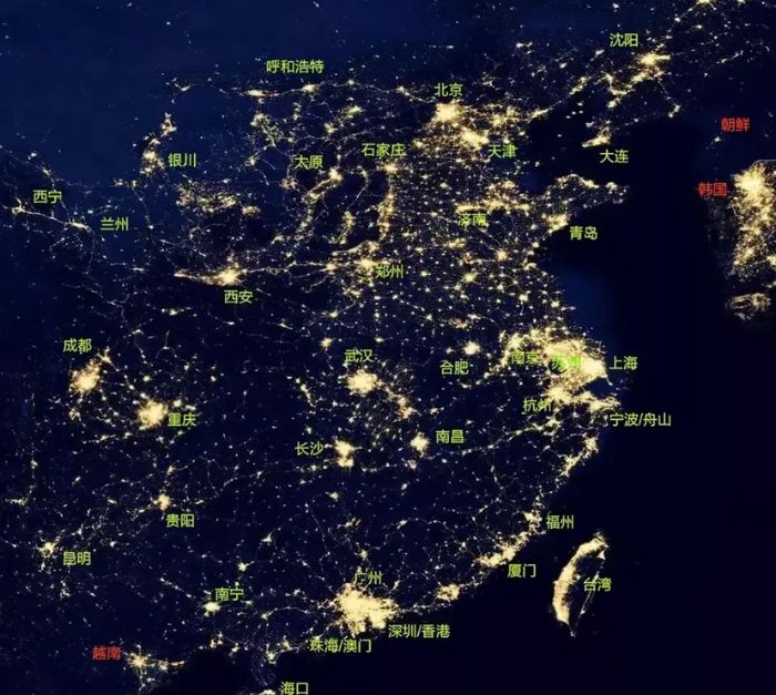 城市夜景卫星图中国各大城市灯光强弱排行